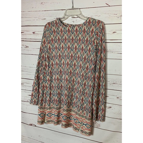 J.Jill Women's S Small Cream Blue Boho Long Sleeve Luxe Supima Tunic Top Shirt - Picture 7 of 12